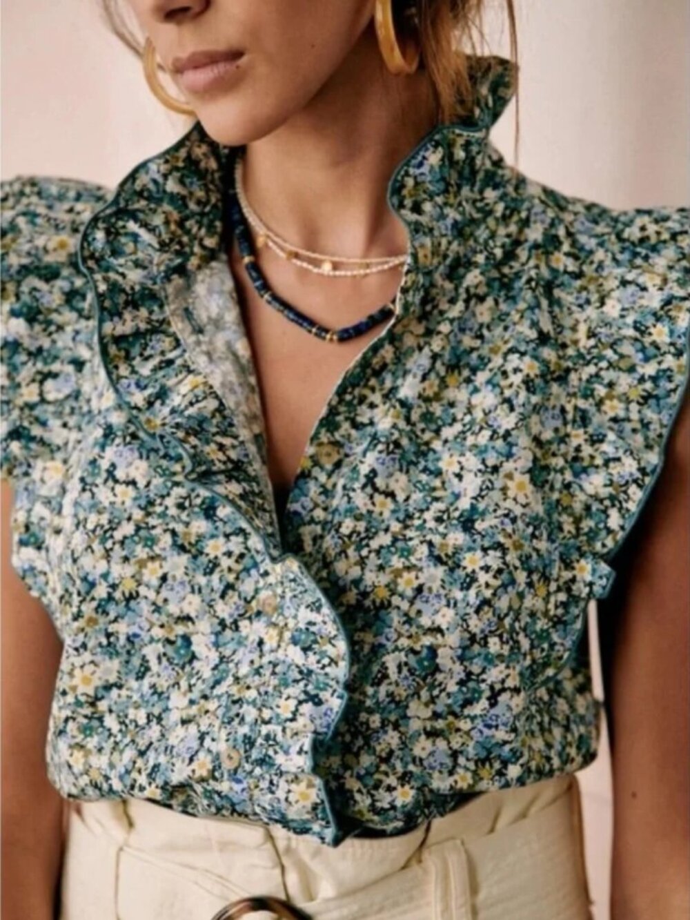 Sezane Caro Shirt Garden Blue